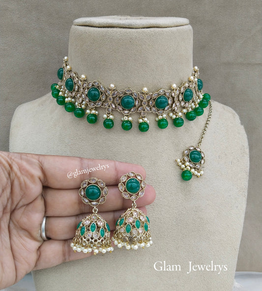 Indian Jewellery Choker Set / Indian green choker set/Bendigo jewellery set