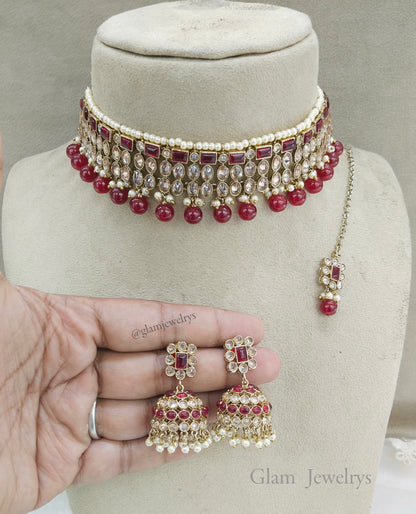 Indian Jewellery Dark Gold Choker Set /bay jewellery set