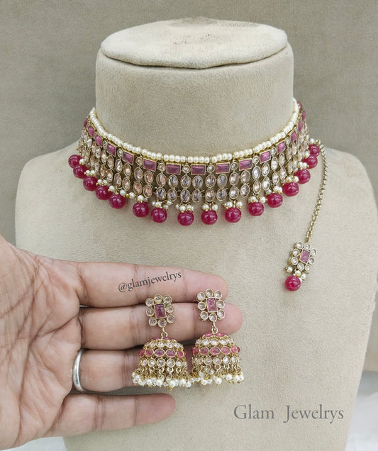 Indian Jewellery Ruby Majenta Choker Set /bay jewellery set