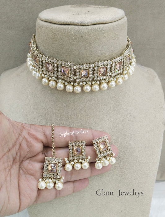 Antique Gold Choker Jewellery Set/ Indian soha Jewellery Online