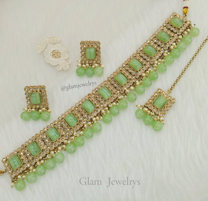 Antique  Gold Peach Choker Jewellery Set/ Indian soha Jewellery Online