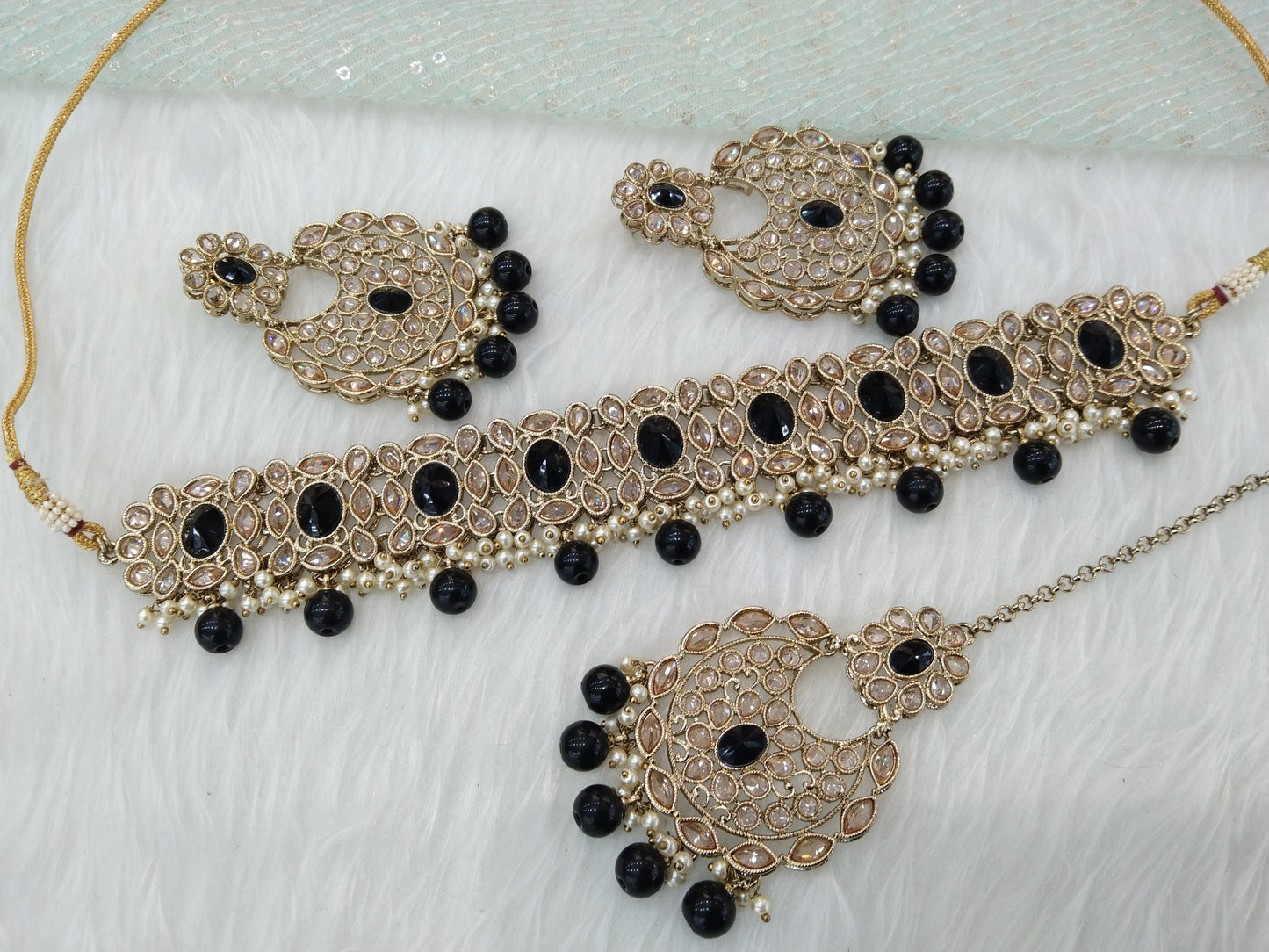 Indian jewellery choker set/Dark gold black choker set/Wellington jewellery