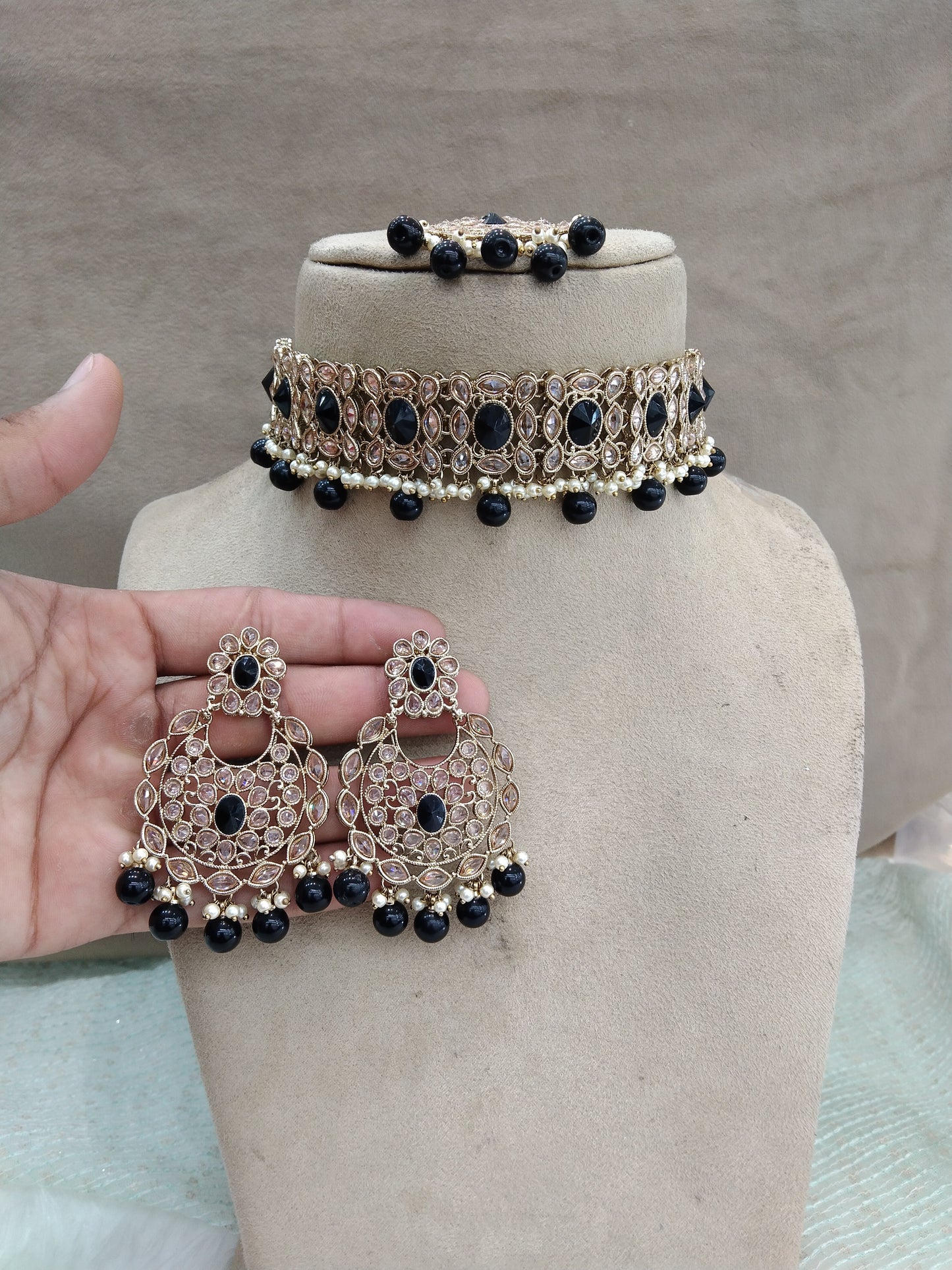 Indian jewellery choker set/Dark gold black choker set/Wellington jewellery