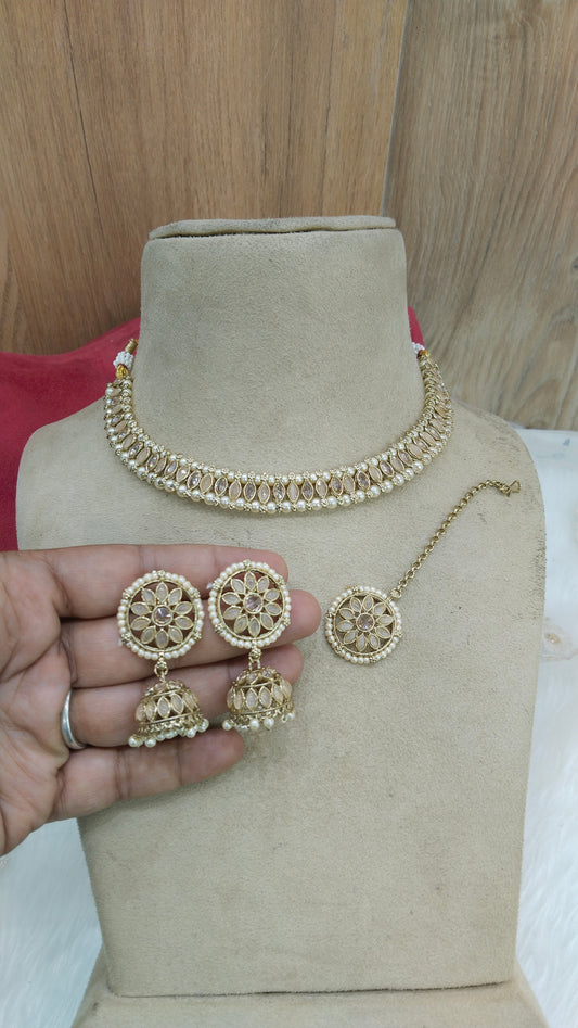 Indian  Jewellery/Dark gold peach necklace Set//jewellery sitara sets