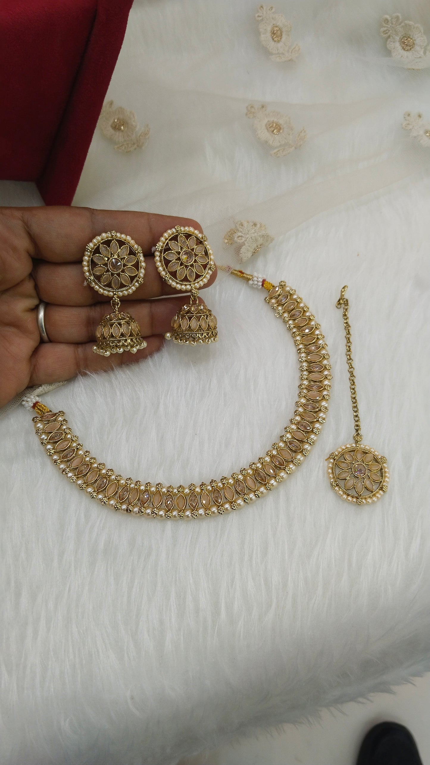 Indian  Jewellery/Dark gold peach necklace Set//jewellery sitara sets