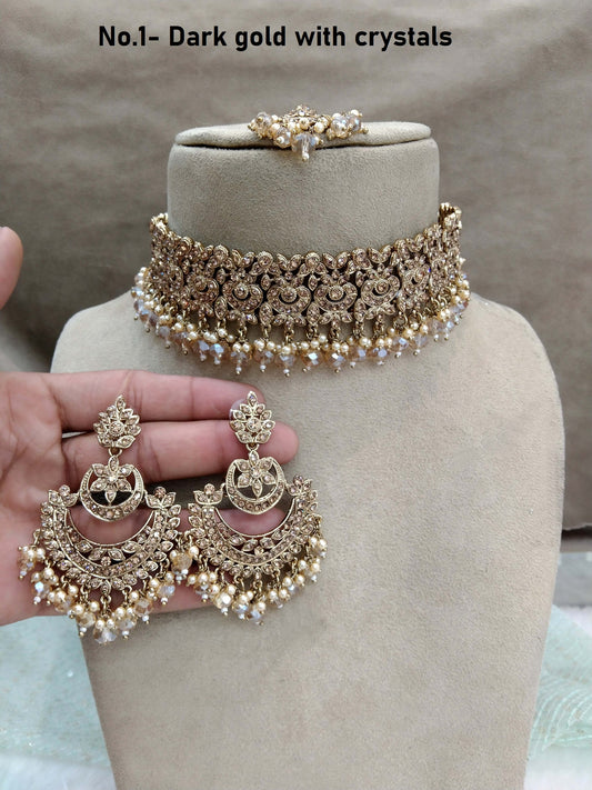 Jewelry Choker Set /dark gold finish Jewellery sheen set