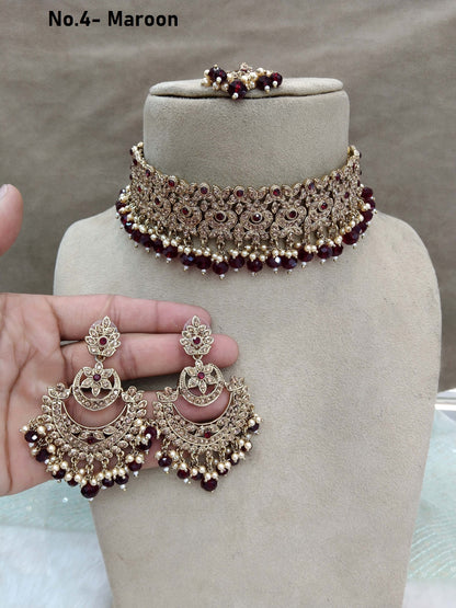 Jewelry Choker Set /dark gold maroon finish Jewellery sheen set