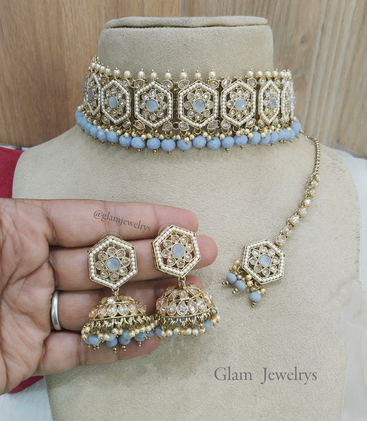 Antique Gold choker Set/ dark gold gray choker Indian Jewellery