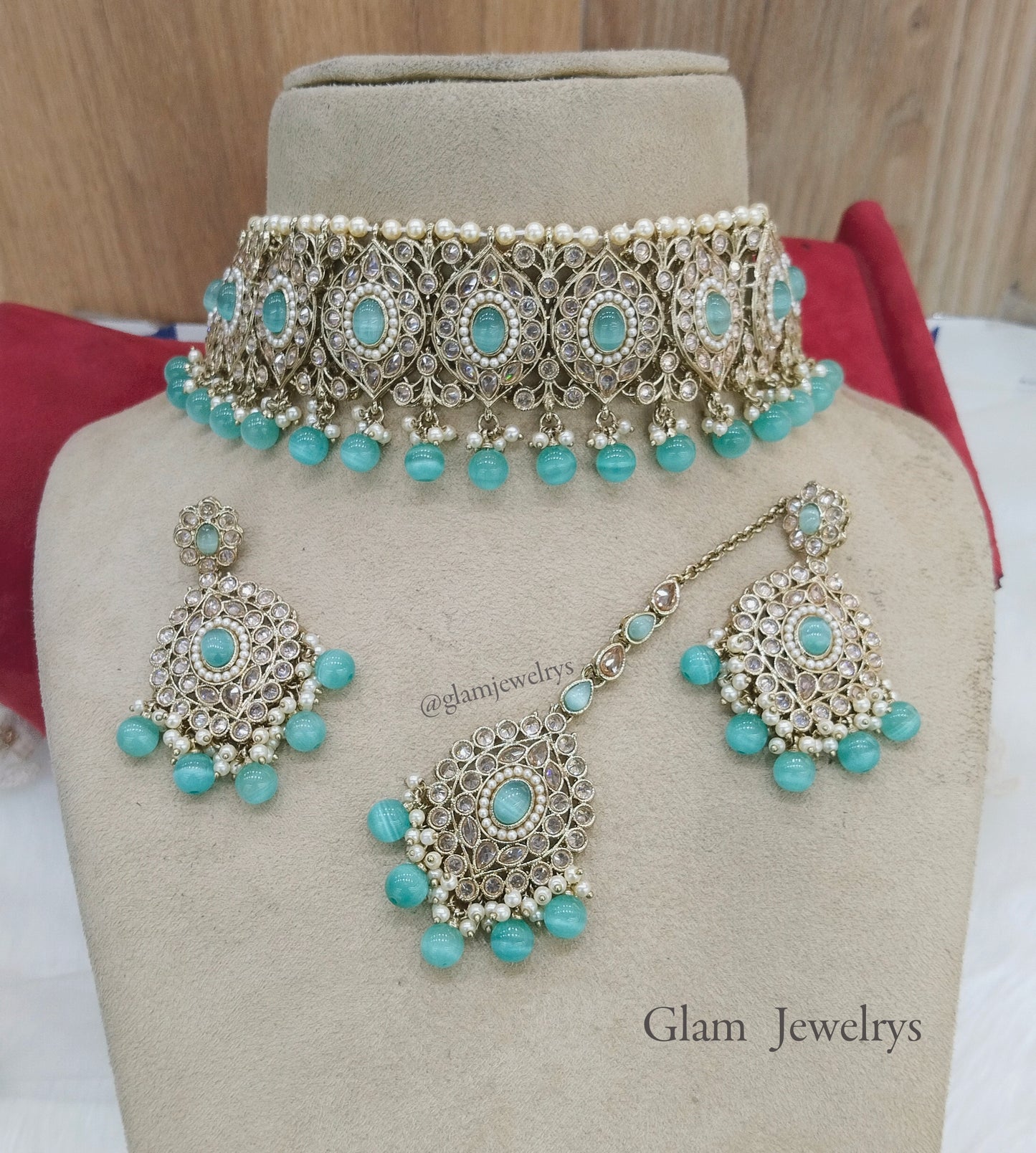 Indian jewellery choker set/Dark gold aqua choker set/Hira jewellery