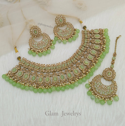 Antique Gold Mint Necklace Jewellery Set/ dark gold Indian Bridal nisha Jewellery Online