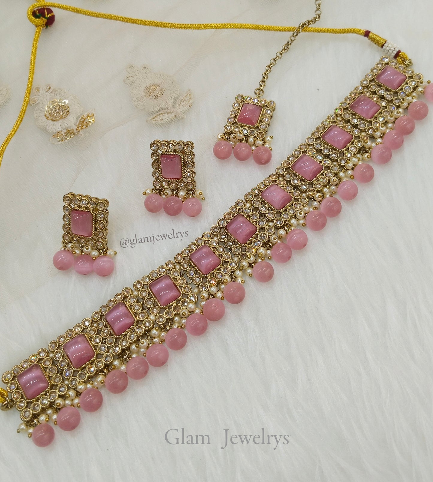 Dark gold pink choker Set/ Indian soha Jewellry