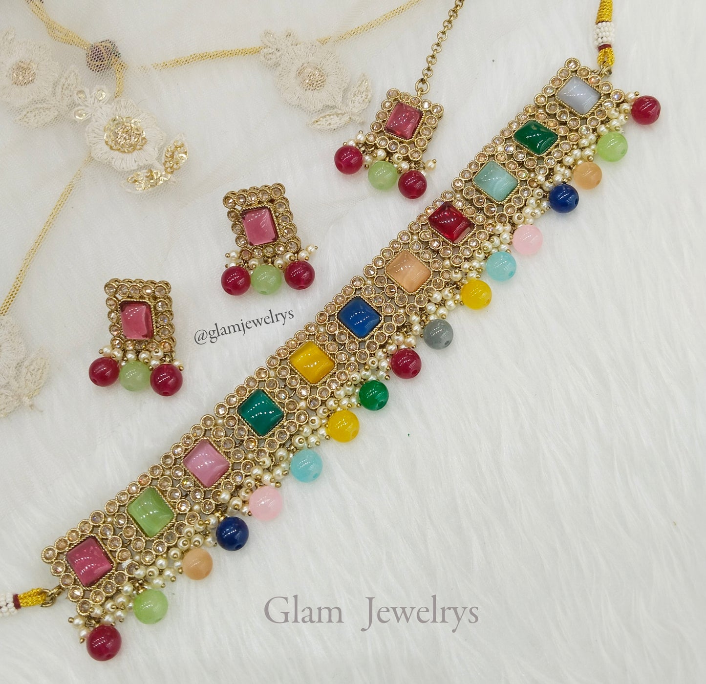 Dark Gold Multicolor Choker Set/ Indian soha Jewellery