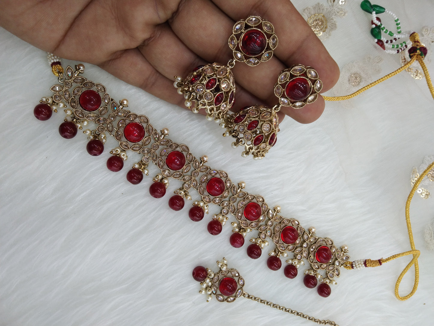 Indian Jewellery Maroon Choker Set / Bendigo jewellery set