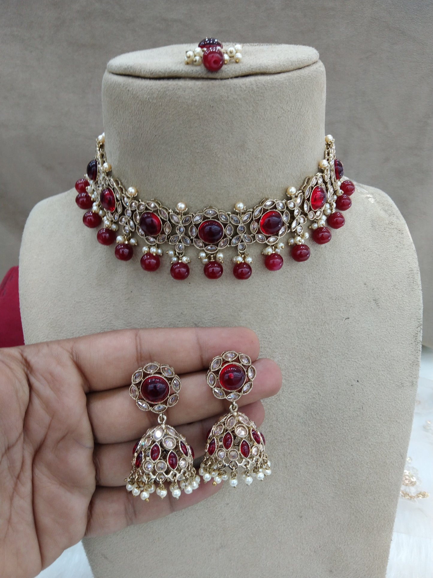 Indian Jewellery Maroon Choker Set / Bendigo jewellery set