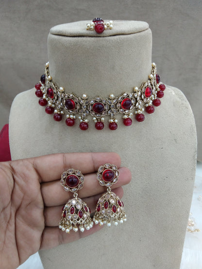 Indian Jewellery Maroon Choker Set / Bendigo jewellery set