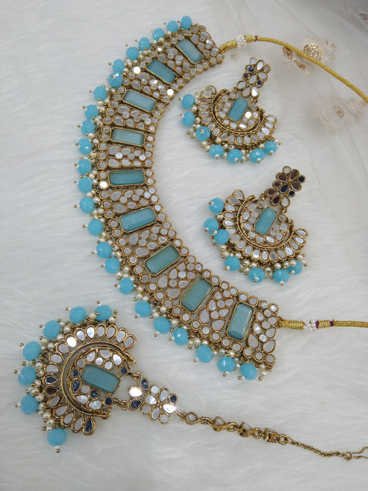 Indian Jewellery firoji mirror Kundan necklace set