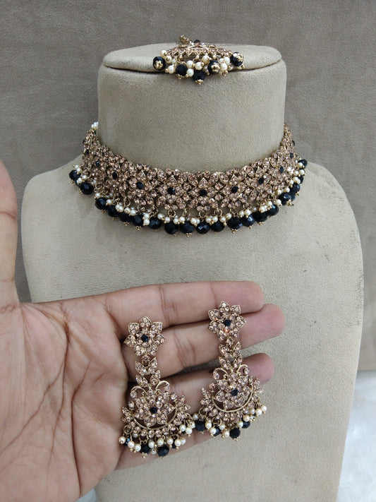 Choker Jewellery Set dark gold black choker Set/ Bollywood Jewellery/Indian choker tesli necklace