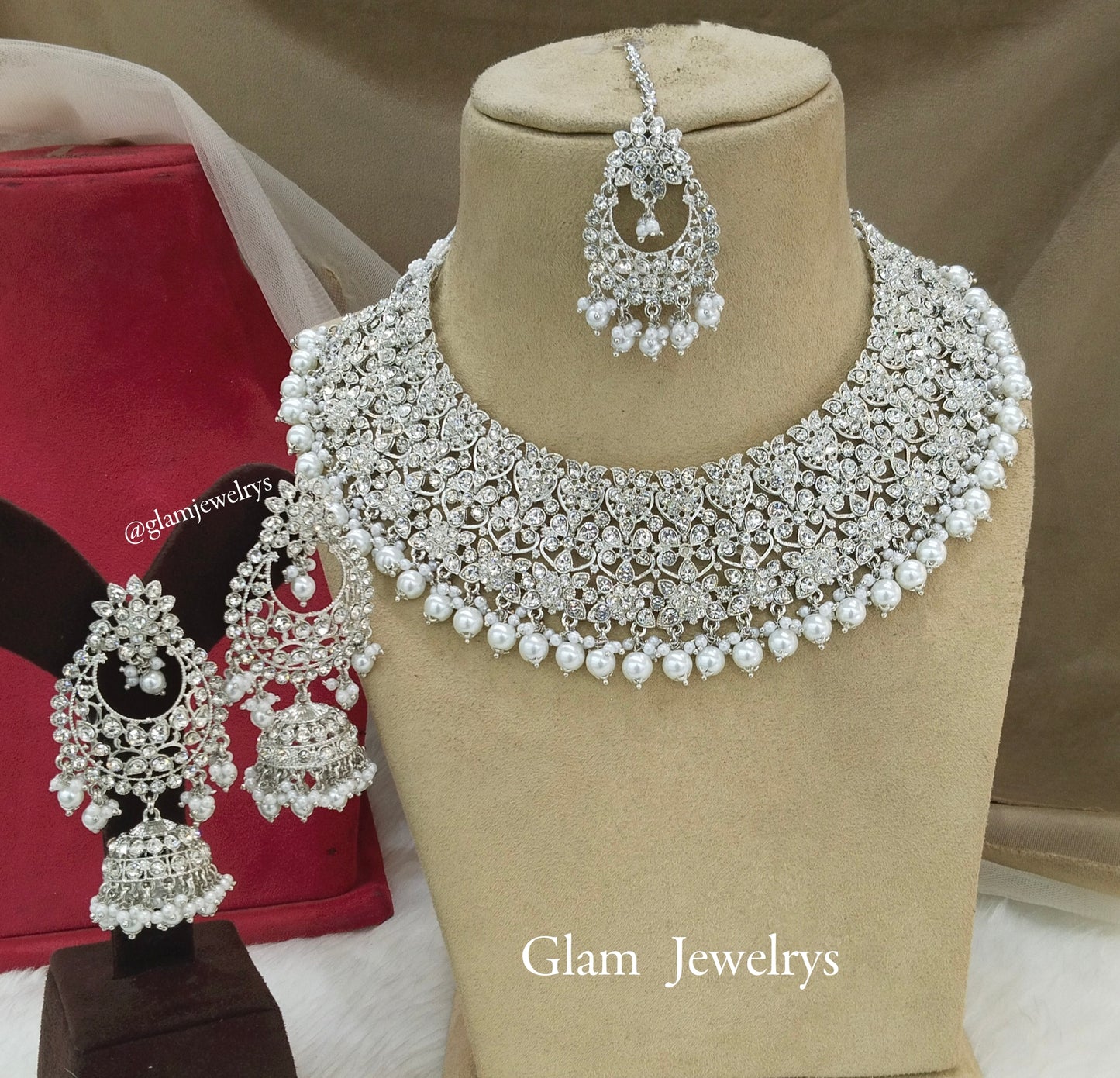 Silver necklace Set/ Silver Indian Bridal astin Jewellery