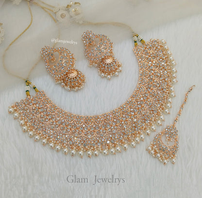 Rose gold  necklace Set/ Indian Bridal astin Jewellery