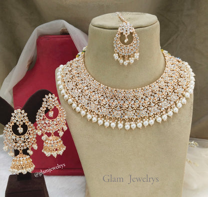 Rose gold  necklace Set/ Indian Bridal astin Jewellery