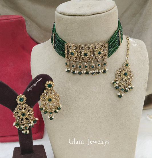 Choker Set / Green choker Jewellery set/Indian vladimir choker set