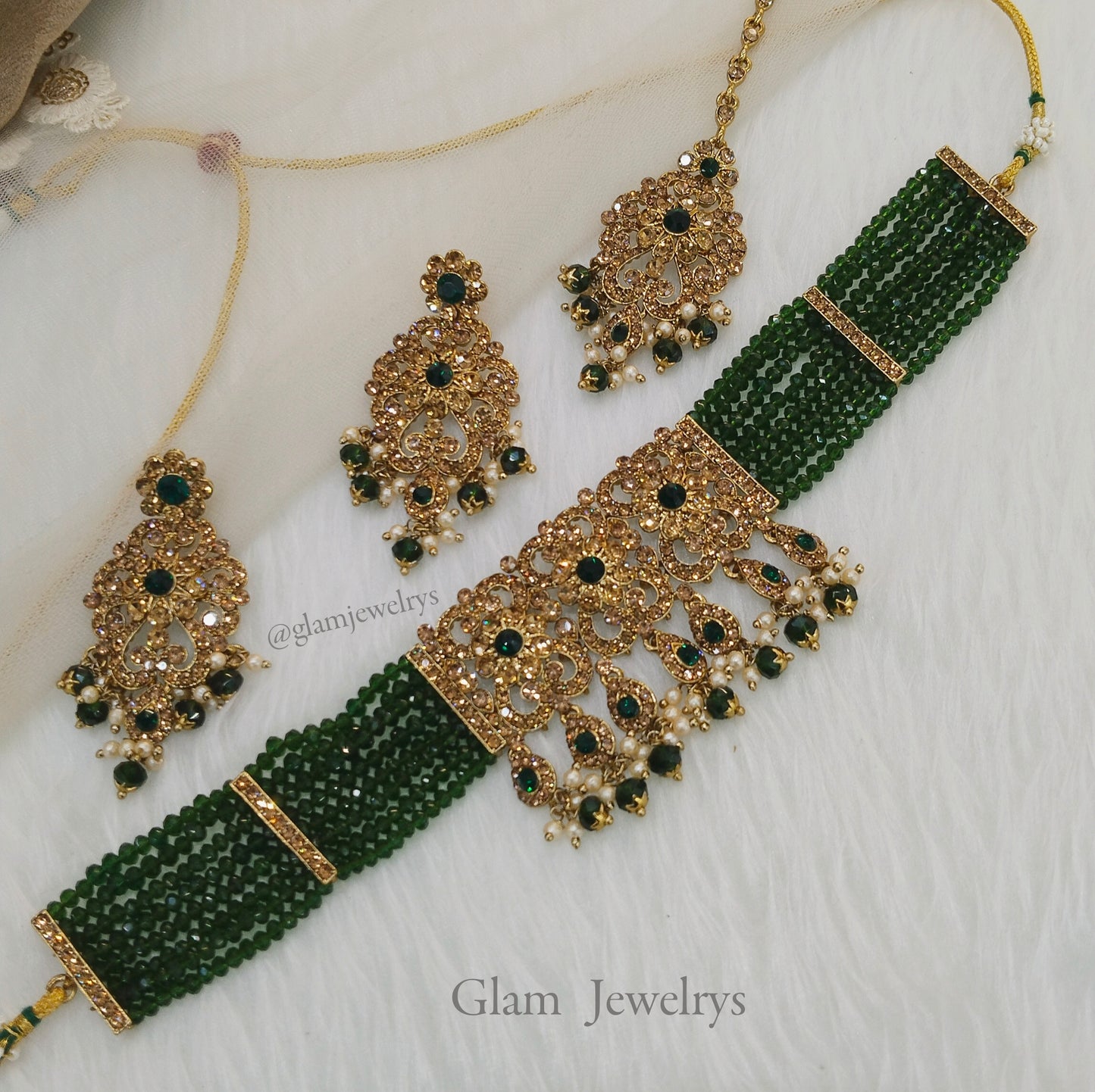 Choker Set / Green choker Jewellery set/Indian vladimir choker set