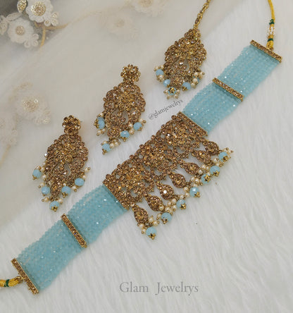 Choker Set / Sky blue choker Jewellery set/Indian vladimir choker set