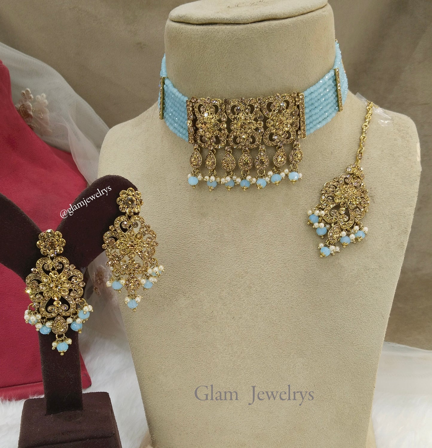 Choker Set / Sky blue choker Jewellery set/Indian vladimir choker set