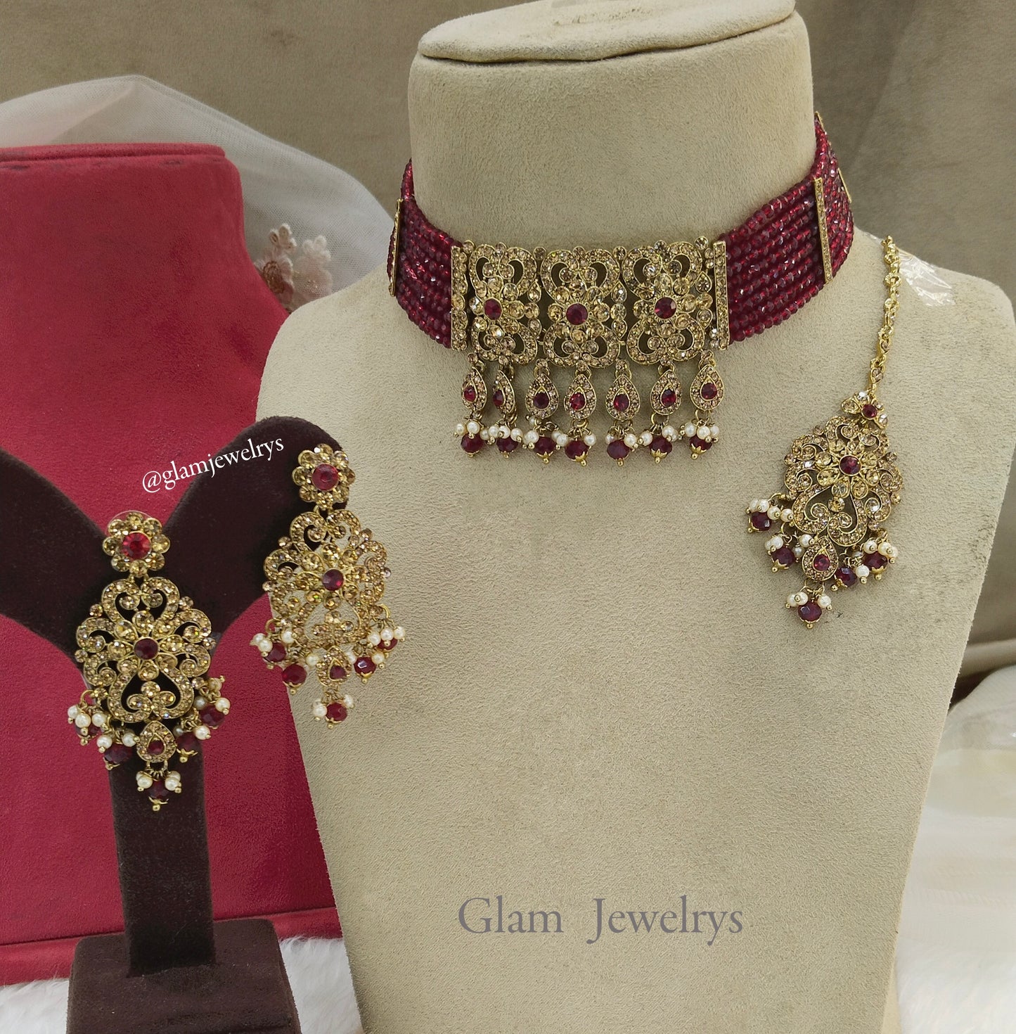 Choker Set / Maroon choker Jewellery set/Indian vladimir choker set