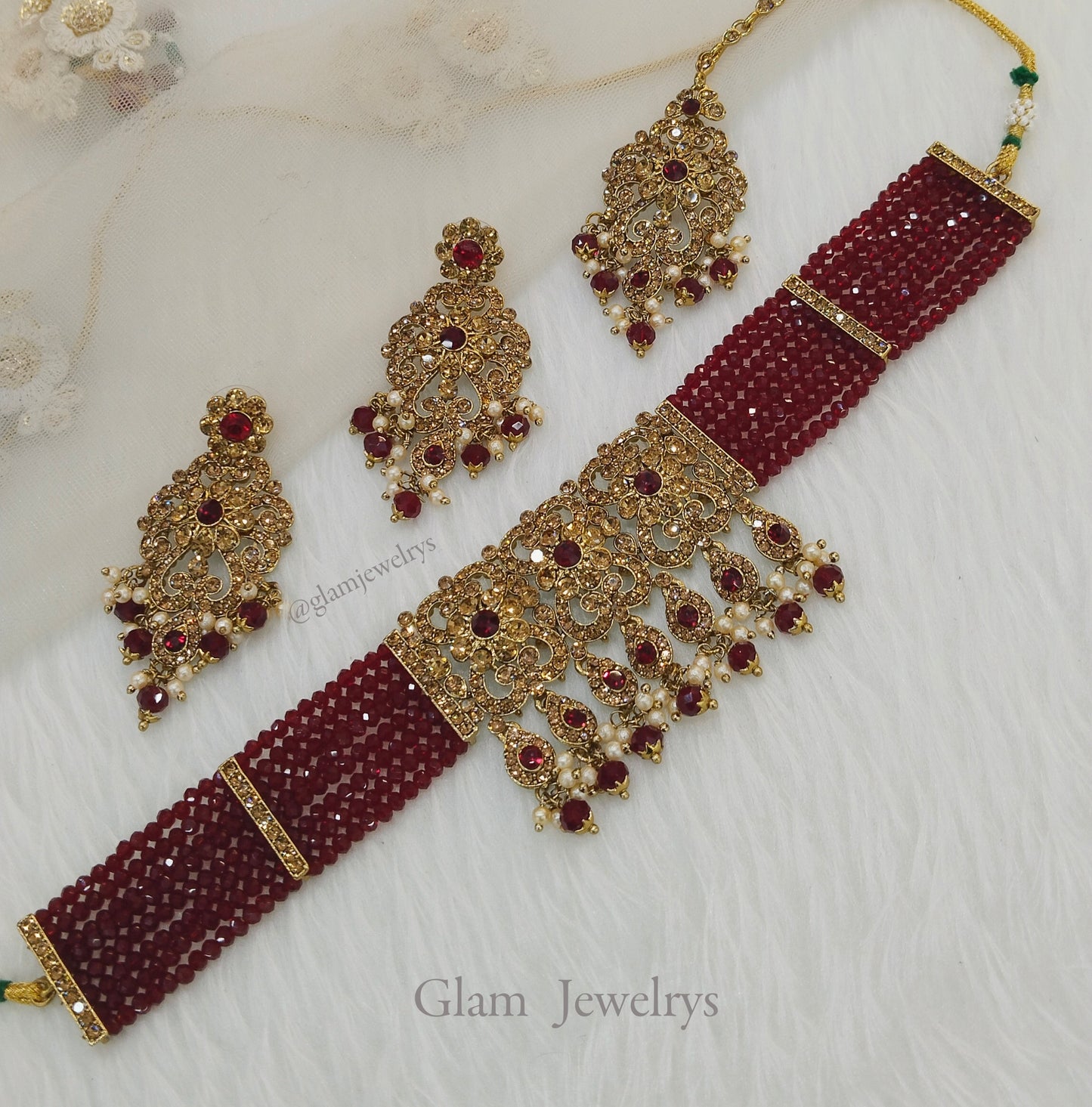 Choker Set / Maroon choker Jewellery set/Indian vladimir choker set