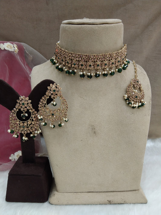 Choker Set / dark gold green bollywood choker vinland Jewellery