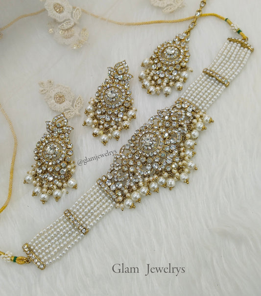 Indian Jewelry/Beaded Choker necklace Set /Choker necklace style gold necklace set wedding bridal ethnic Imly Jewellery Set