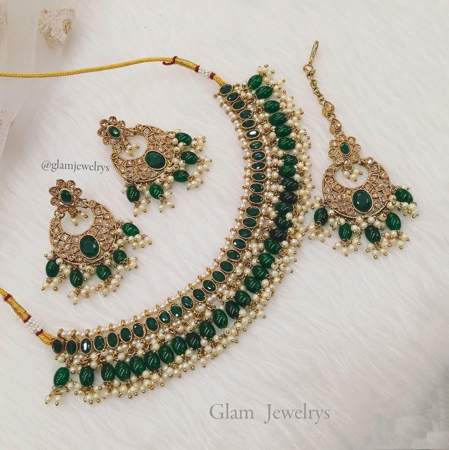 Antik Gold Choker Halskette Set/ dunkelgold grün Choker Halskette Indischer Sira Schmuck