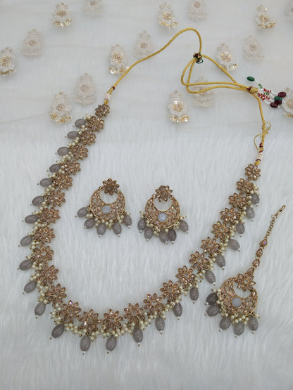 Antique  Gold Long Necklace Set/ dark gold Indian Bridal shina Jewellery