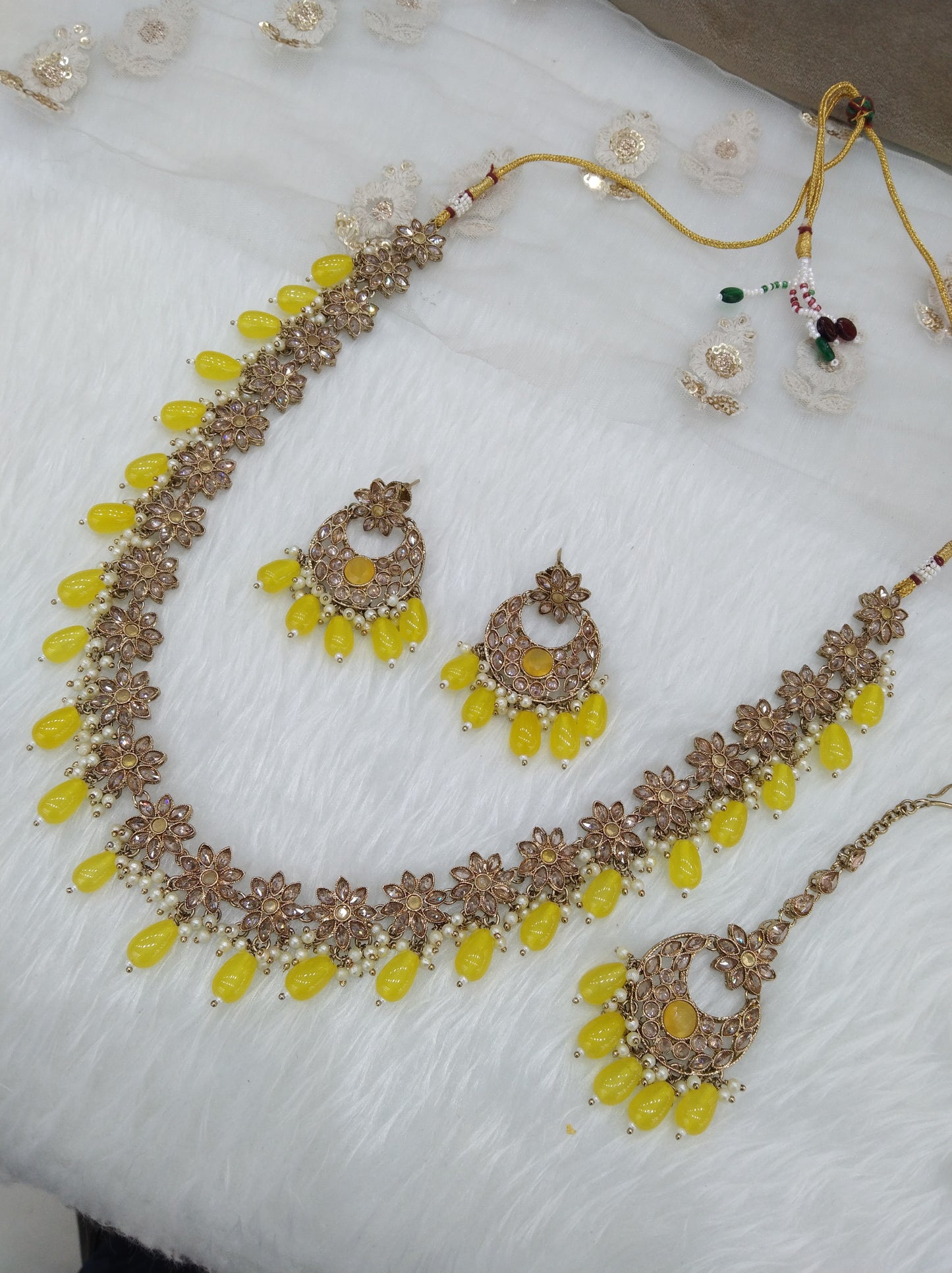 Dark Gold Yellow Long Necklace Set/ dark gold Indian Bridal shina Jewellery