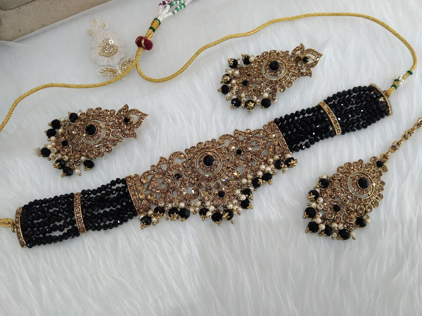 Indian Jewelry/Dark gold black choker necklace Set /Choker gold set wedding Imly Jewellery Set