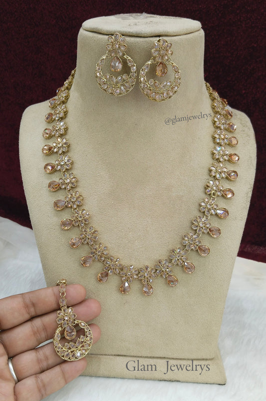 Antique Gold long necklace Set/ dark gold indian bridal sherry jewellery