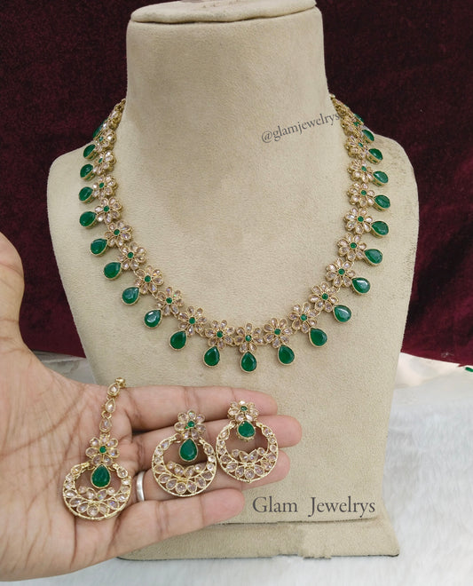 Antique Gold Long Necklace Set/ dark gold green indian bridal sherry jewellery Online