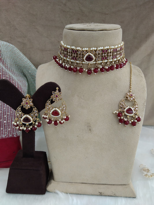 Dark Gold Maroon choker Set/ dark gold choker Indian trenton Jewellery