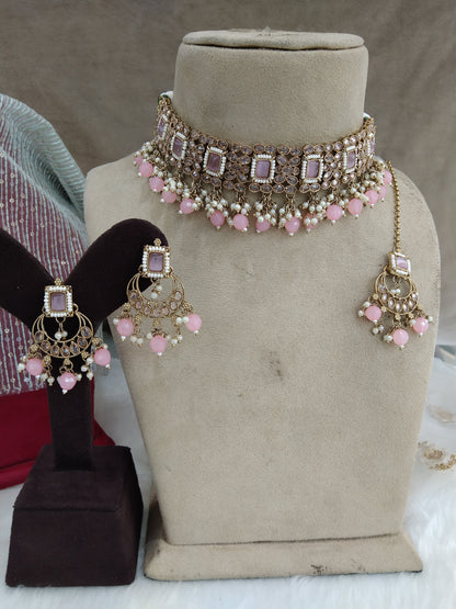 Choker Set / pink choker Jewellery set/Indian city choker set