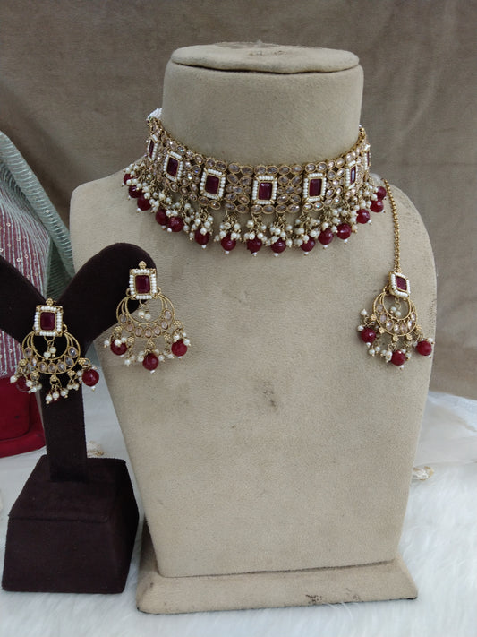 Choker Set / maroon choker Jewellery set/Indian city choker set