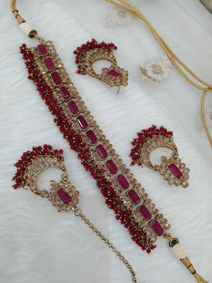 Indian  Jewellery /Dark Gold maroon choker Set/Indian choker Mehndi Polish ashley necklace