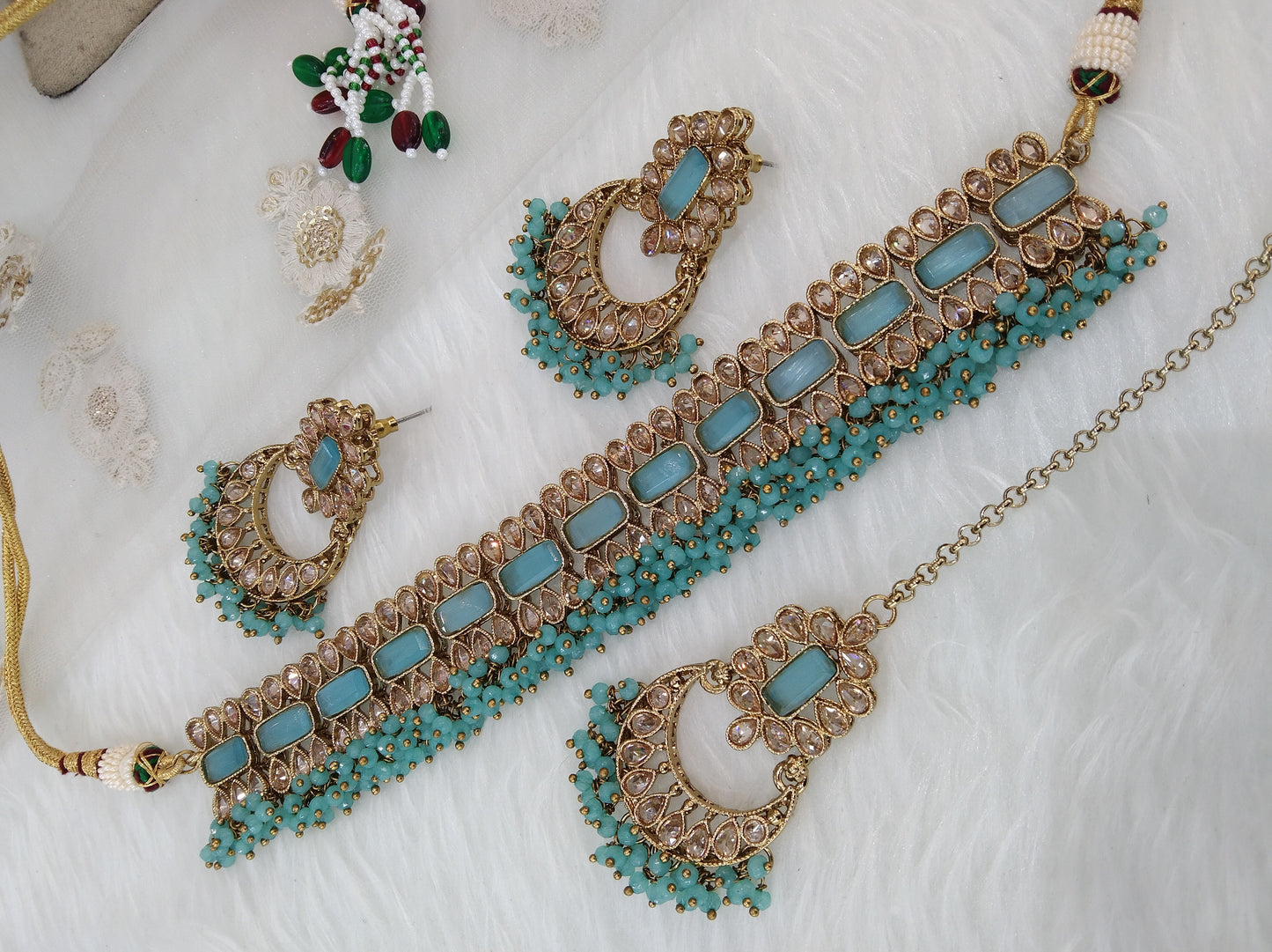 Indian   Jewellery /Dark Gold sky choker Set/Indian choker Mehndi Polish ashley necklace