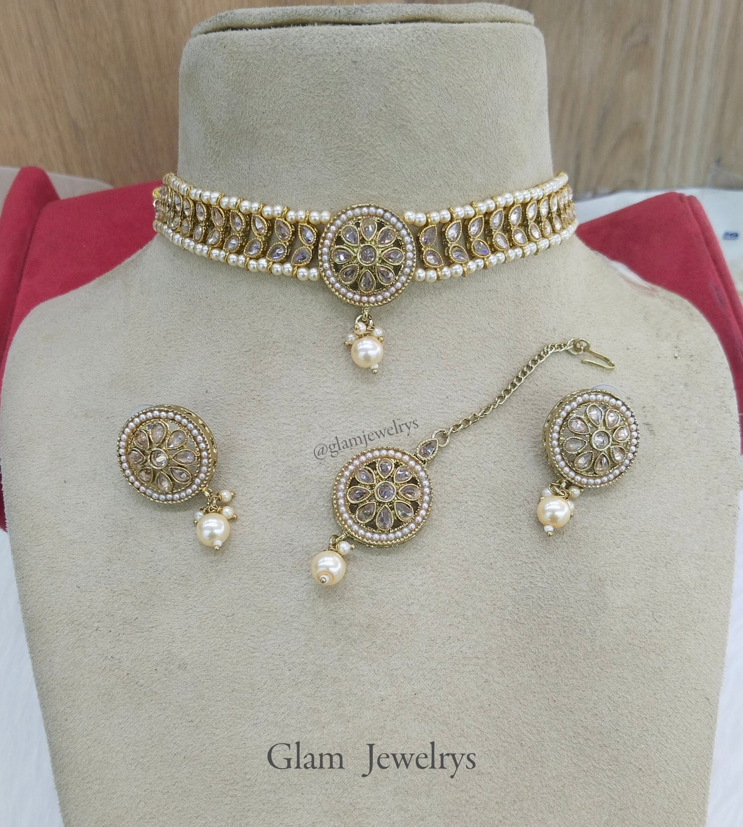 Indian jewellery choker Set/Antique gold choker studs earrings set/Gold indian  rita choker set