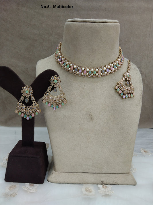 Kundan Necklace Jewellery Set/ Gold multicolor kundan Indian jewellery kundan rina sets