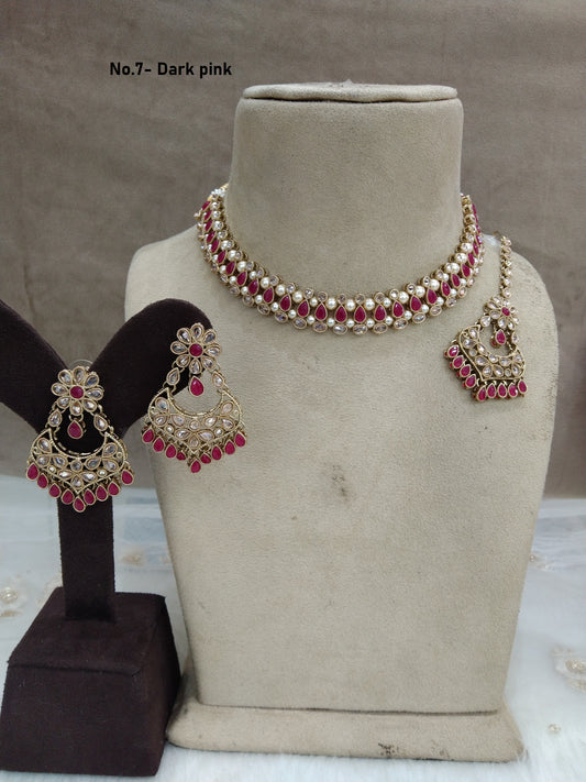 Gold Kundan Necklace Set/ Gold dark pink kundan Indian jewellery kundan rina sets