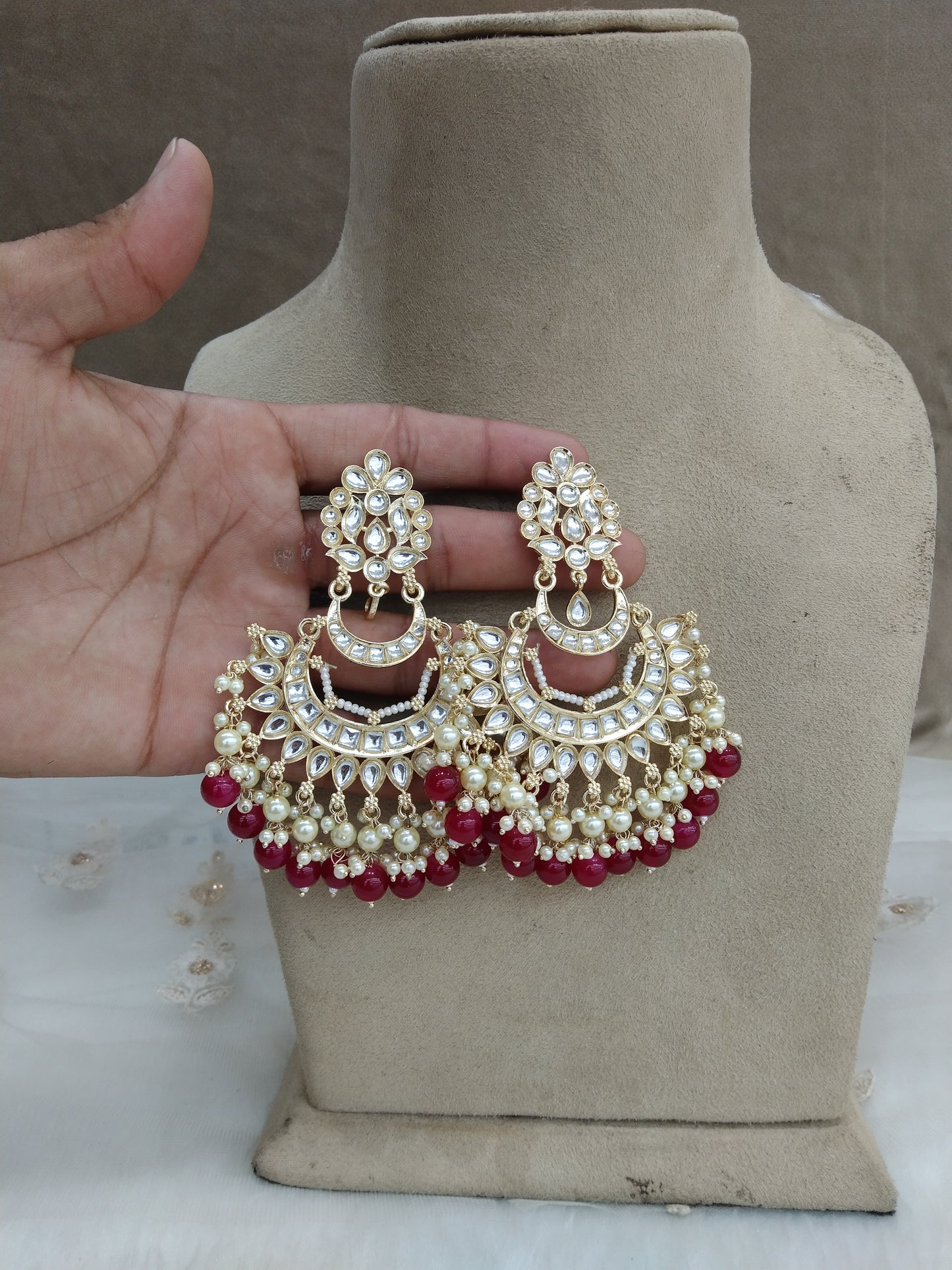 Online Indian Kundan Earrings Jewellery/Kundan ruby Earrings/ bollywood Earrings reading Set