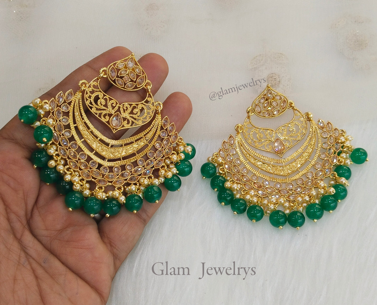 Indian kundan earrings jewellery/grey big chandbali earrings/polki indian pink,punjabi earrings situ