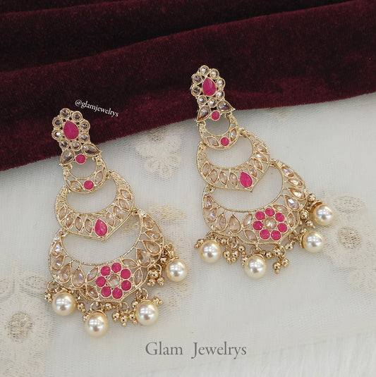 Indian earrings jewellery/dark pink earrings/indian earrings moon