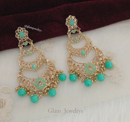 Indian earrings jewellery/pastel green earrings/indian earrings moon